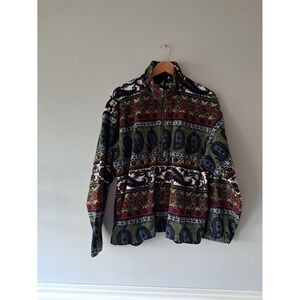 Tsunami Sport Vintage 1/4 Zip Up Hiking Fleece Sweater Paisley Print Size Medium